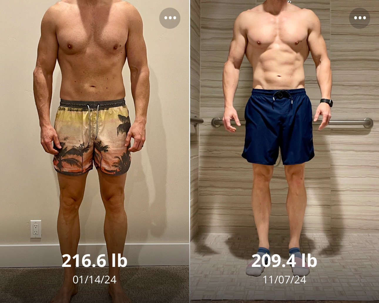 Client progress comparison shown from the front