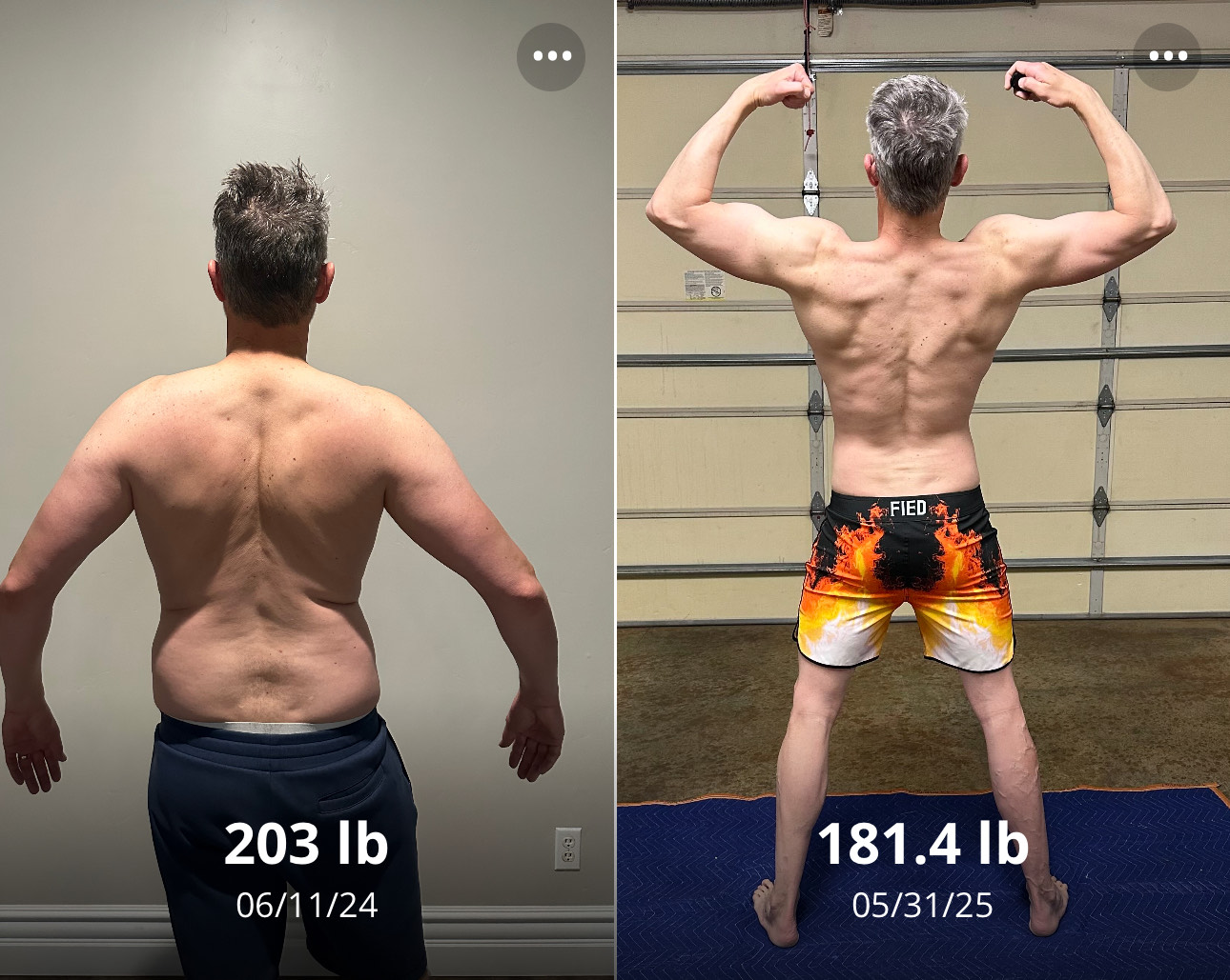 Client progress comparison showing back view